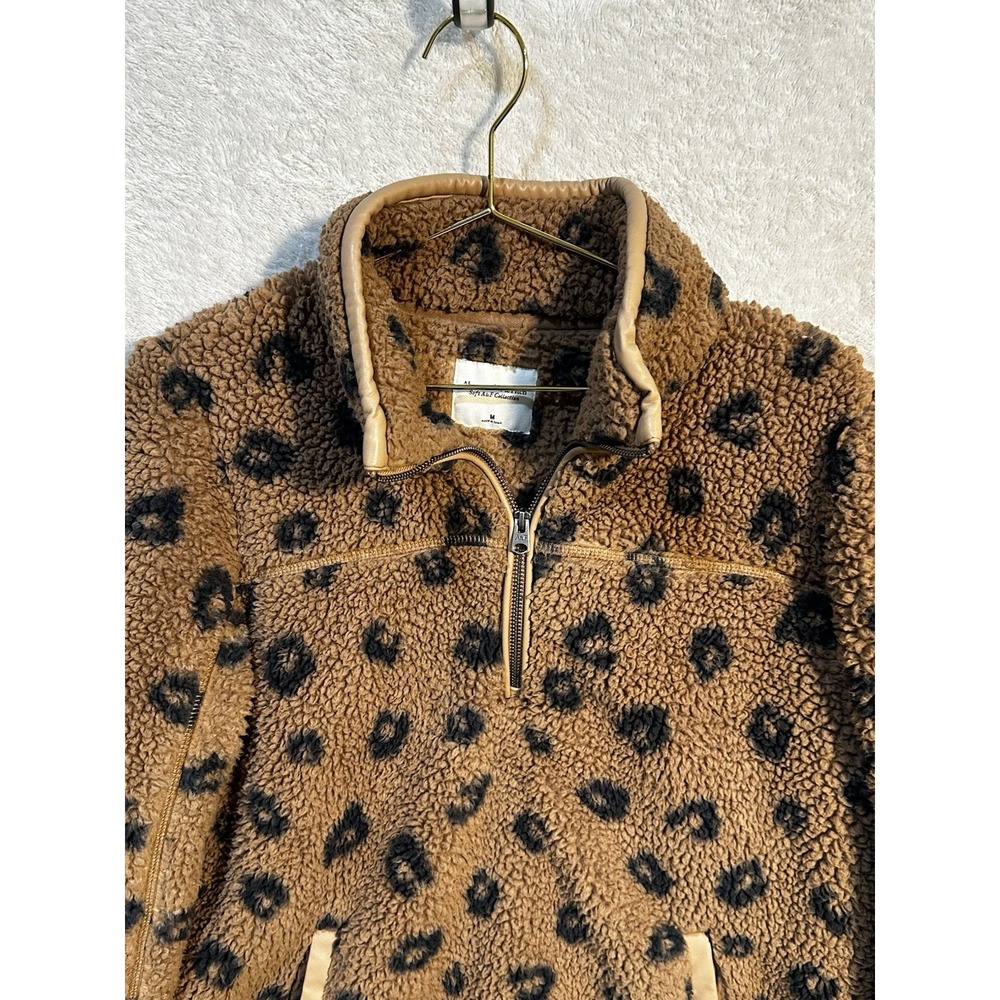 Abercrombie & Fitch A&F Soft Sherpa Women Jacket 1/4 Zip Medium Animal Print - Picture 2 of 7